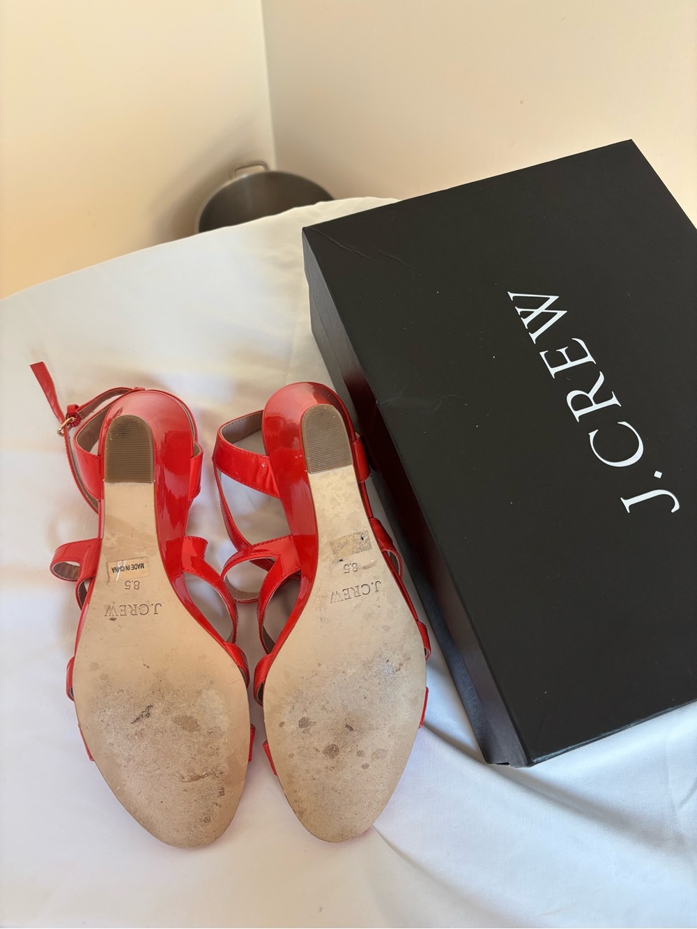 J. Crew Patent Leather Strappy Wedge Sandals in Blood Orange - Women’s Size 8.5M - Picture 7 of 12